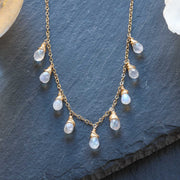 Rainy Day - Moonstone Droplets Gold Necklace alt image | Breathe Autumn Rain Artisan Jewelry