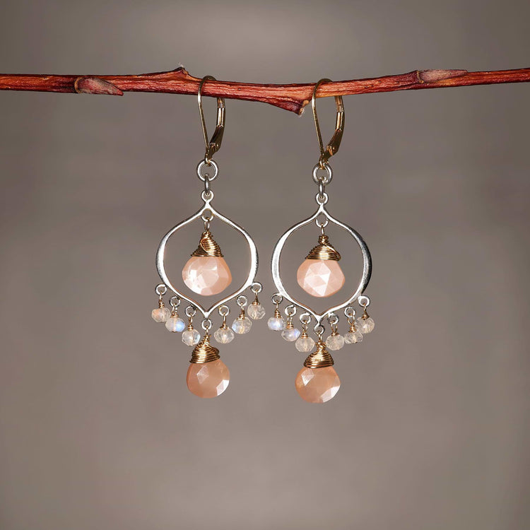 Rosebud First Snow - Moonstone Silver Chandelier Earrings - alt image | Breathe Autumn Rain Artisan Jewelry