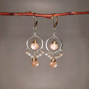 Rosebud First Snow - Moonstone Silver Chandelier Earrings - alt image | Breathe Autumn Rain Artisan Jewelry
