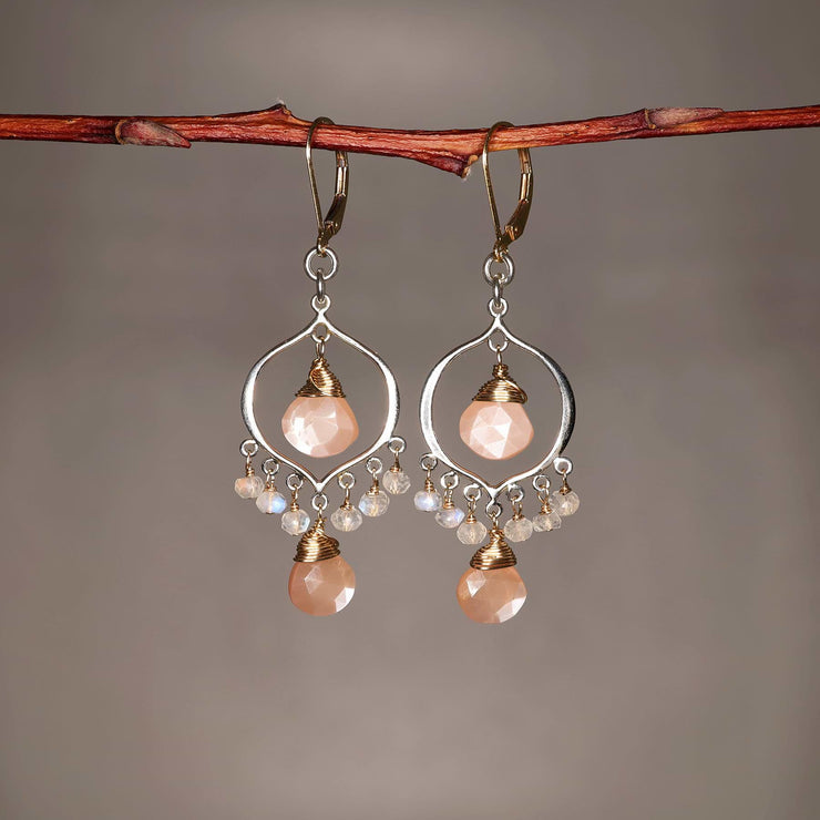 Rosebud First Snow - Moonstone Silver Chandelier Earrings - alt image | Breathe Autumn Rain Artisan Jewelry