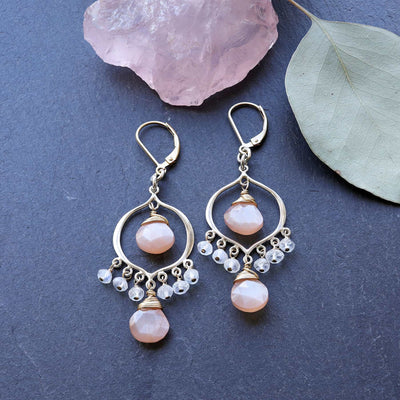 Rosebud First Snow - Moonstone Silver Chandelier Earrings - main image | Breathe Autumn Rain Artisan Jewelry