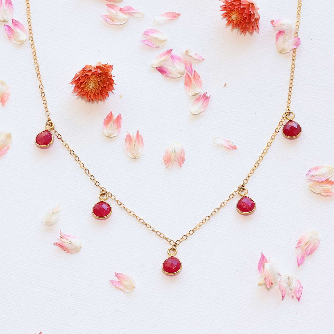 Roses Are Red Rubies Are Too! - Natural Teardrop Ruby Gold Necklace