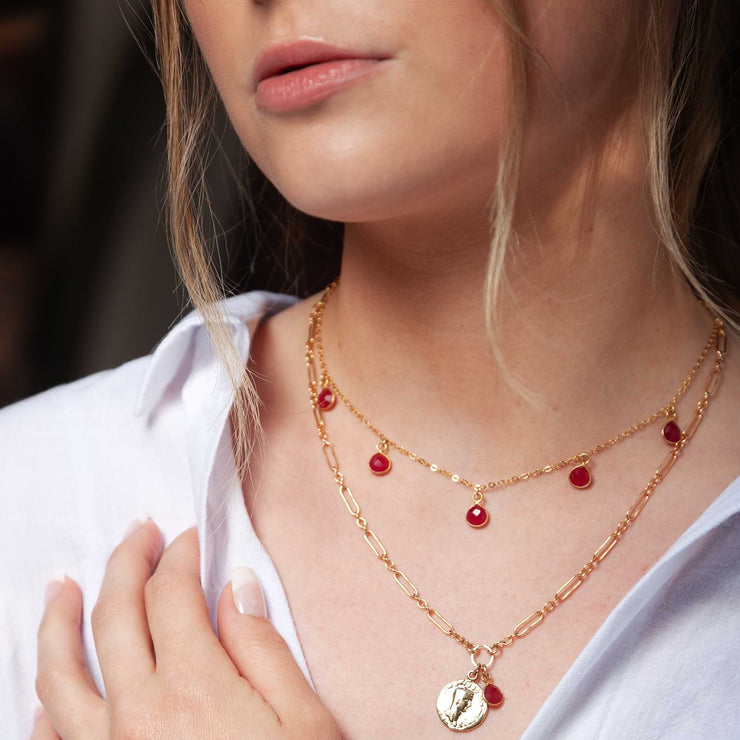 Roses Are Red Rubies Are Too! - Natural Teardrop Ruby Gold Necklace life style image | Breathe Autumn Rain Artisan Jewelry