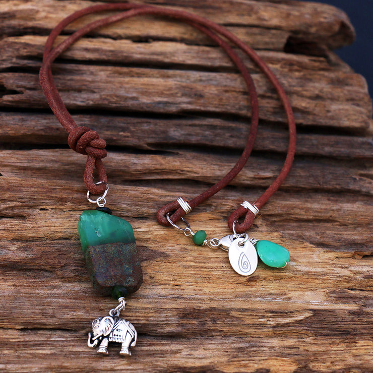 Sacred Journey - Chrysophase Nugget Leather Chord Necklace