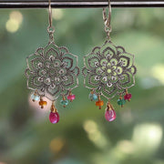 Sacred Lotus Samsara - Tourmaline Sterling Silver Mandala Earrings alt image | Breathe Autumn Rain Artisan Jewelry