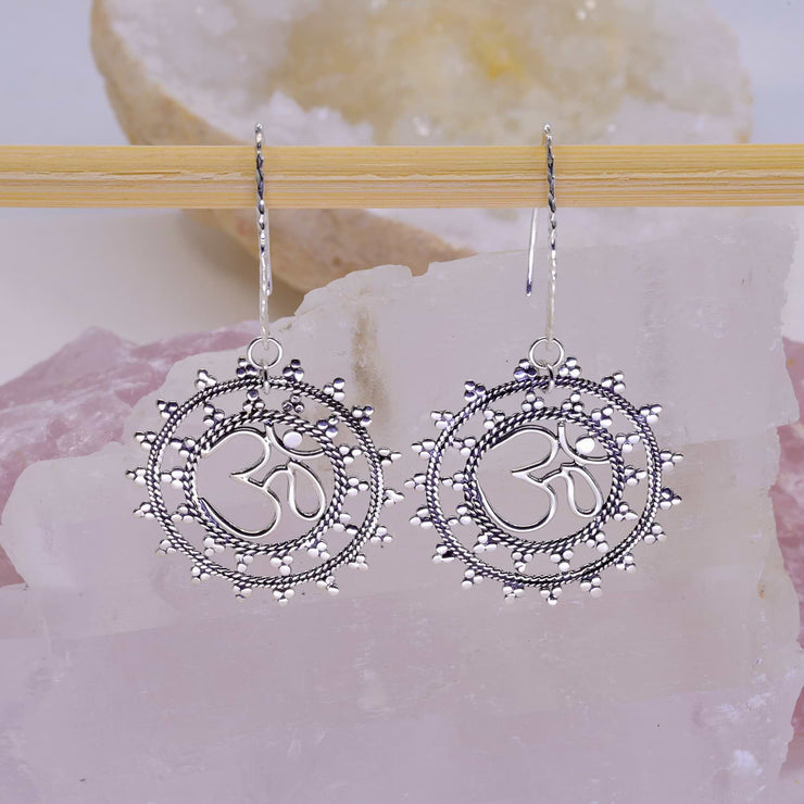 Sacred Om Mandela Earrings alt image | Breathe Autumn Rain Artisan Jewelry