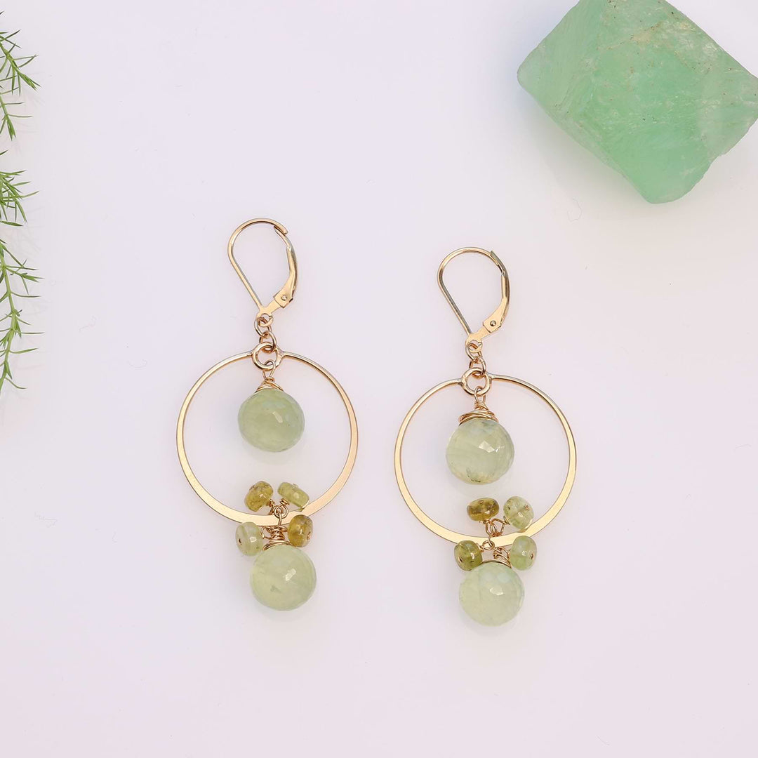 Prehnite Gold Hoop Earrings Breathe Autumn Rain Jewelry