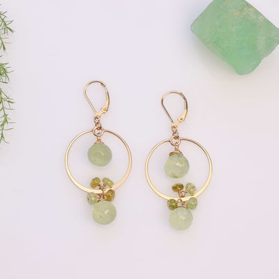 Sage Fields - Prehnite Gold Hoop Earrings main image | Breathe Image Rain Artisan Jewelry