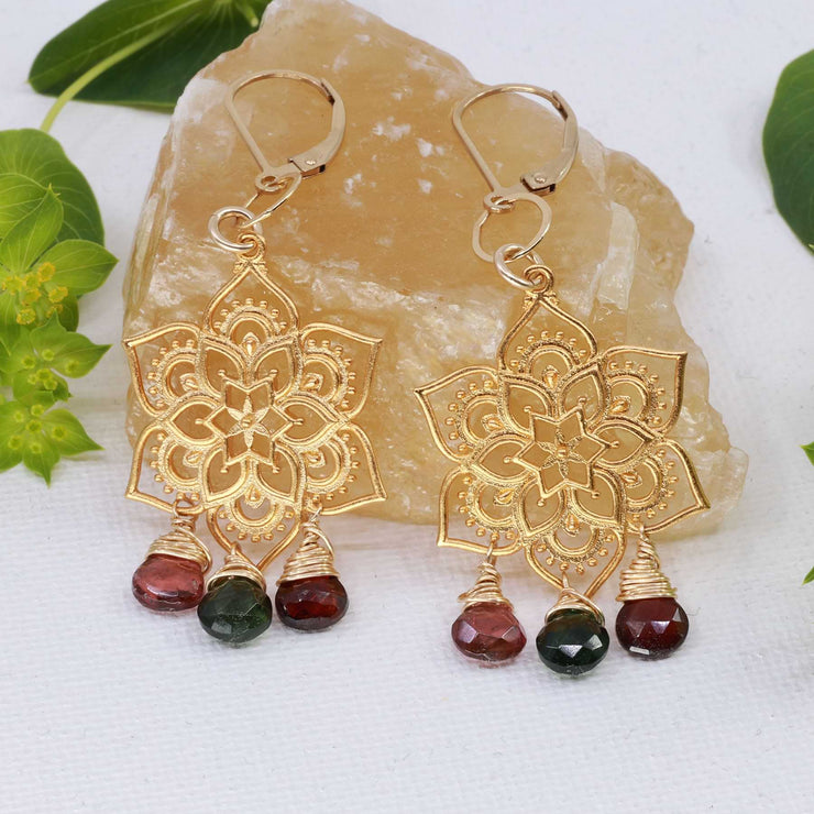 Samsara - Tourmaline Gold Mandala Earrings alt image | Breathe Autumn Rain Artisan Jewelry