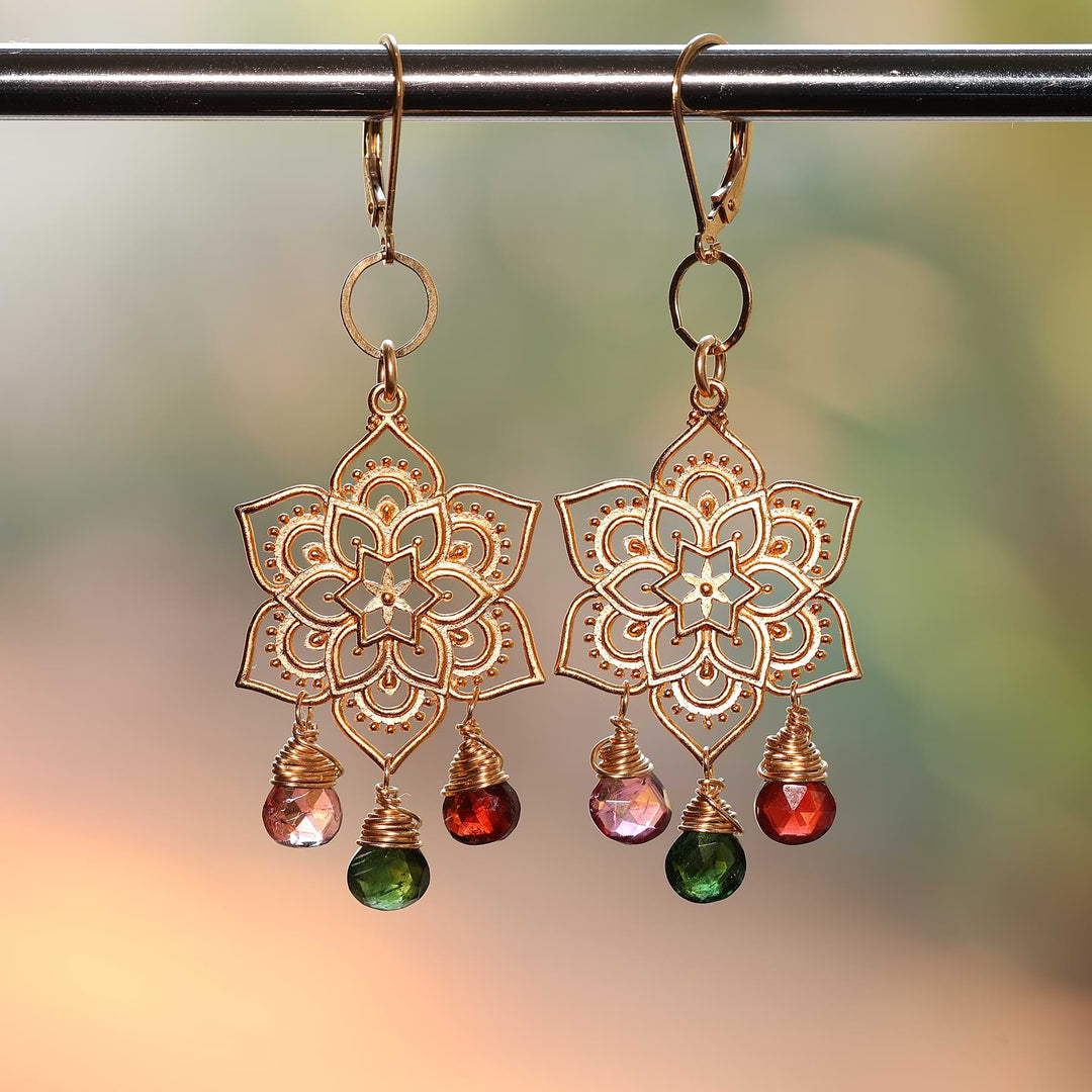 Samsara - Tourmaline Gold Mandala Earrings main image | Breathe Autumn Rain Artisan Jewelry