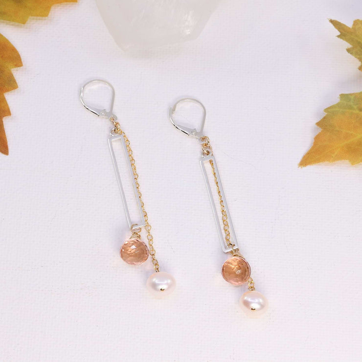 Sand and the Sea - Quartz and Pearl Silver Drop Earrings alt image | Breathe Autumn Rain Artisan Jewelry