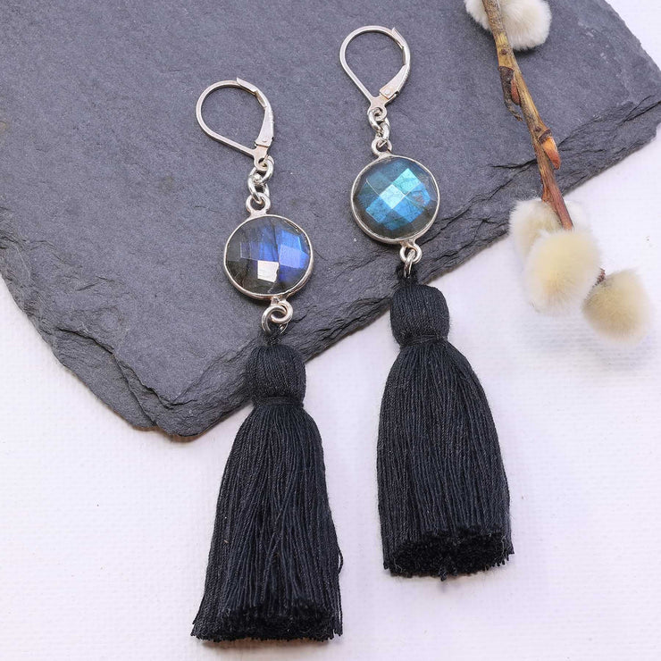 Sansa - Labradorite Tassel Silver Earrings main image | Breathe Autumn Rain Artisan Jewelry