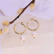 Sea - Mini Gold Hoop Pearl Earrings main image | Breathe Autumn Rain Artisan Jewelry