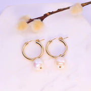 Sea - Mini Gold Hoop Pearl Earrings alt image | Breathe Autumn Rain Artisan Jewelry