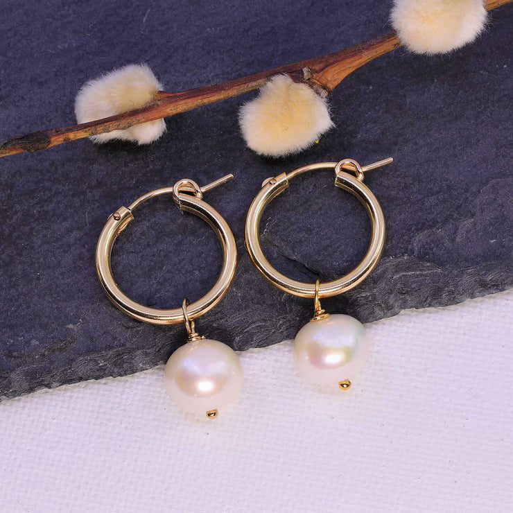 Sea - Mini Gold Hoop Pearl Earrings alt image | Breathe Autumn Rain Artisan Jewelry