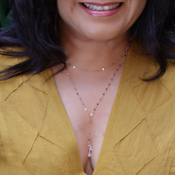 Seattle - Double Strand Lotus Petal and Moonstone Charm Gold Necklace life style image | Breathe Autumn Rain Artisan Jewelry