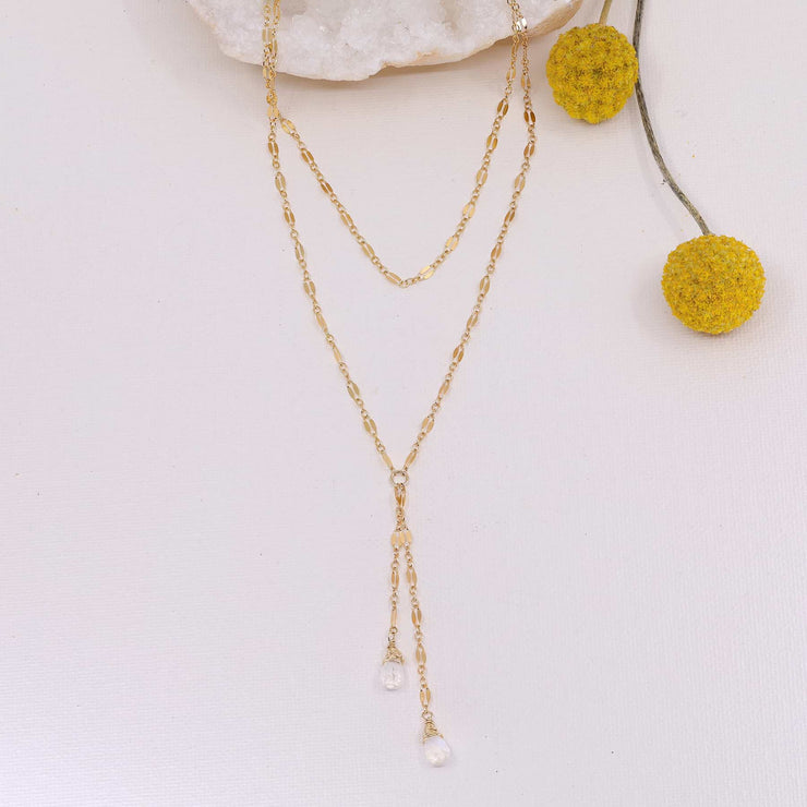 Seattle - Delicate Chain and Moonstone Lariat Necklace