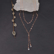Seattle - Double Strand Lotus Petal and Moonstone Charm Gold Necklace alt image | Breathe Autumn Rain Artisan Jewelry