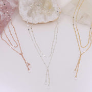 Seattle - Double Strand Lotus Petal and Moonstone Charm Gold Necklace main image | Breathe Autumn Rain Artisan Jewelry