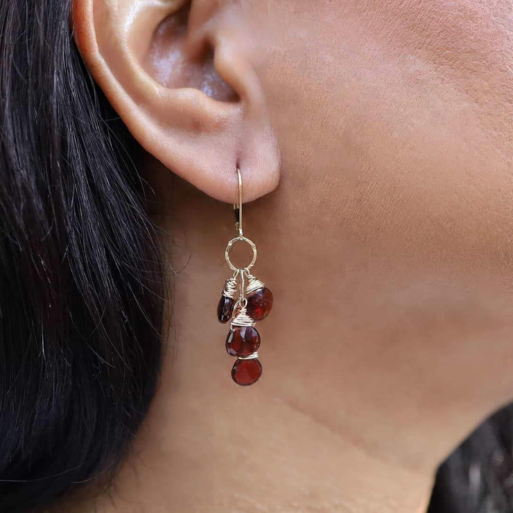Seville - Garnet Cluster Earrings life style image | Breathe Autumn Rain Artisan Jewelry