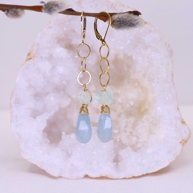Shallow Waters - Aquamarine Gold Drop Earrings alt image | Breathe Autumn Rain Artisan Jewelry