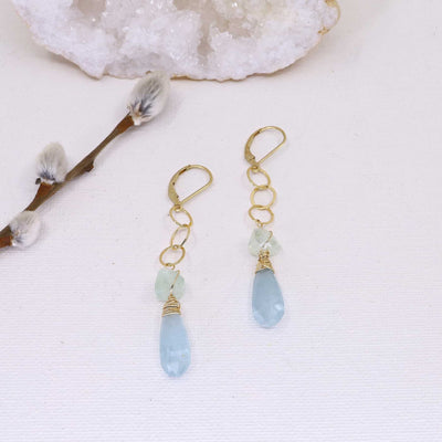 Shallow Waters - Aquamarine Gold Drop Earrings main image | Breathe Autumn Rain Artisan Jewelry