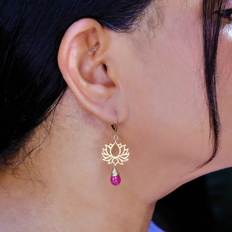 Shiva - Golden Lotus Ruby Drop Earrings life style image | Breathe Autumn Rain Artisan Jewelry