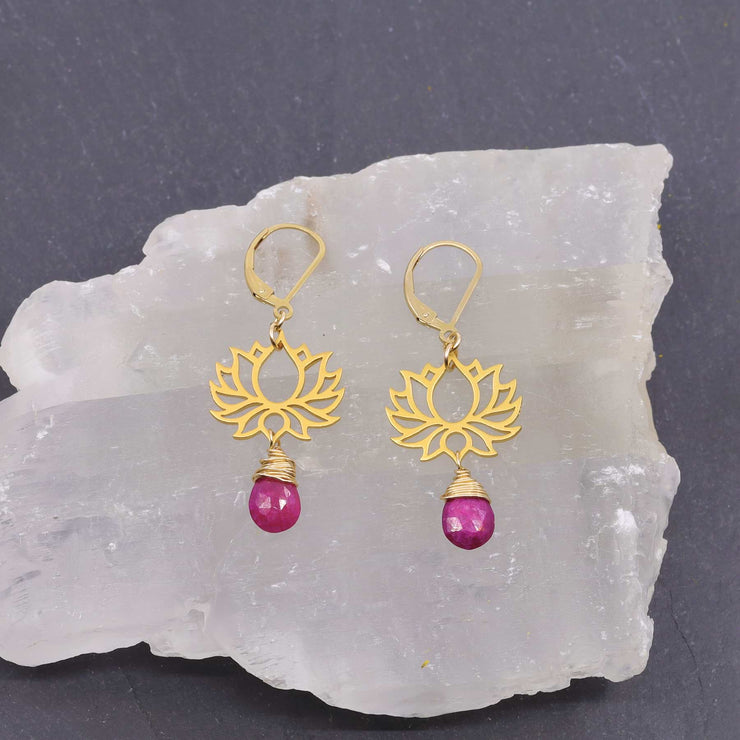 Shiva - Golden Lotus Ruby Drop Earrings alt image | Breathe Autumn Rain Artisan Jewelry