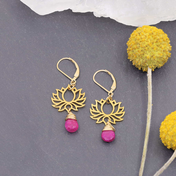Shiva - Golden Lotus Ruby Drop Earrings main image | Breathe Autumn Rain Artisan Jewelry