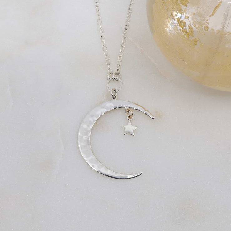 Shooting Star - Hammered Silver Crescent Moon Necklace