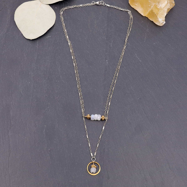Simple Romance - Moonstone Double Strand Necklace alt image | Breathe Autumn Rain Artisan Jewelry
