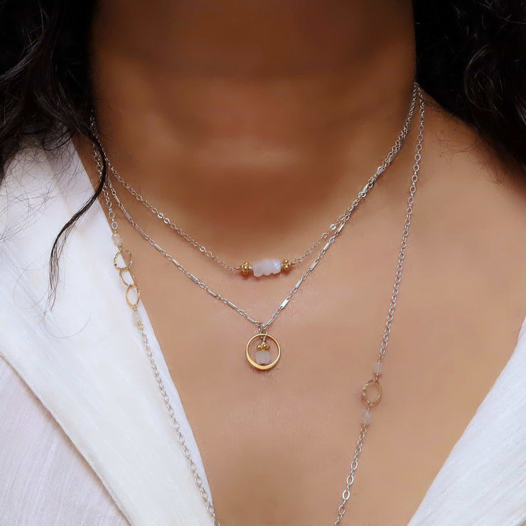 Simple Romance - Moonstone Double Strand Necklace life style image | Breathe Autumn Rain Artisan Jewelry