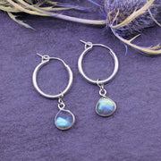 Sky - Mini Silver Hoop Labradorite Earrings alt image | Breathe Autumn Rain Artisan Jewelry