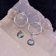 Sky - Mini Silver Hoop Labradorite Earrings alt image | Breathe Autumn Rain Artisan Jewelry