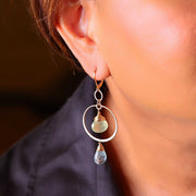 Skye and Lake - Aquamarine and Prehnite Gold Hoop Earrings life style image | Breathe Autumn Rain Artisan Jewelry