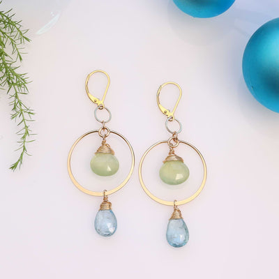 Skye and Lake - Aquamarine and Prehnite Gold Hoop Earrings main image | Breathe Autumn Rain Artisan Jewelry