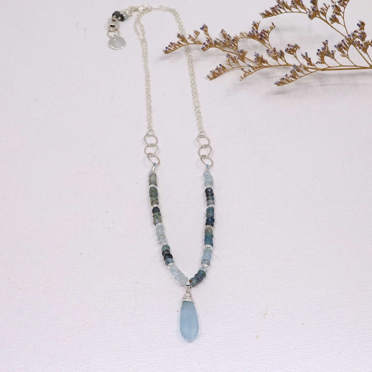 Skye - Aquamarine Sterling Silver Necklace alt image | Breathe Autumn Rain Artisan Jewelry