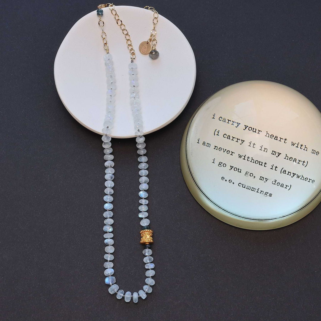Skylar - Rainbow Moonstone and Kyanite Necklace main image | Breathe Autumn Rain Artisan Jewelry