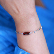 Sophia - Organic Mozambique Garnet Sterling Silver Chain Bracelet life style image | Breathe Autumn Rain Artisan Jewelry