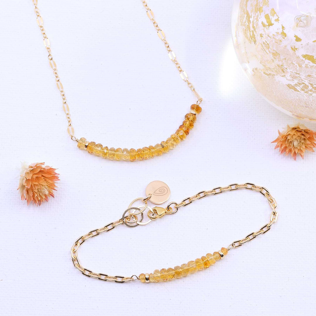 Sorbets in Summer - Citrine Gold Stacking Bracelet and matching Necklace image | Breathe Autumn Rain Artisan Jewelry