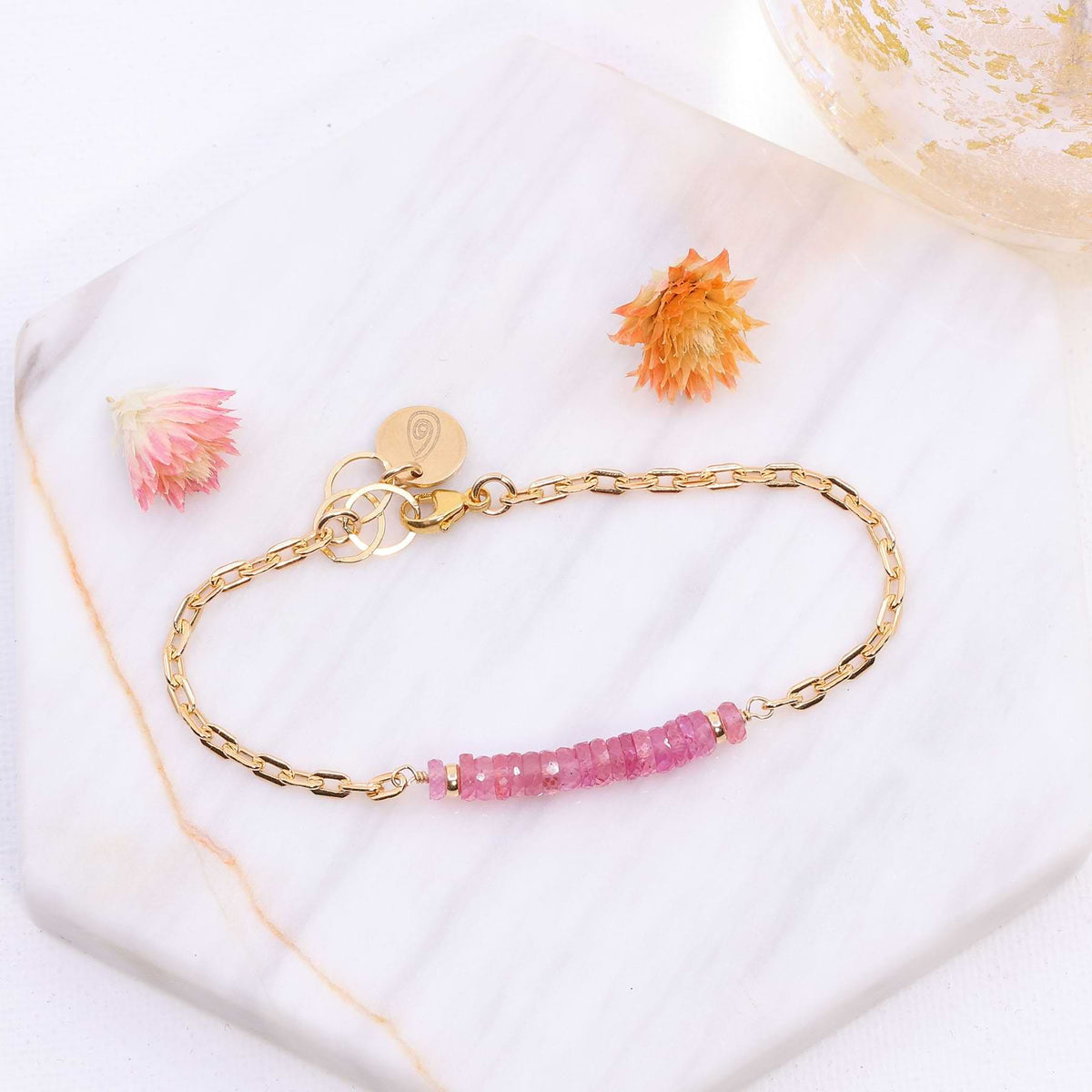 Sorbets in Summer - Pink Sapphire Gold Stacking Bracelet image | Breathe Autumn Rain Artisan Jewelry