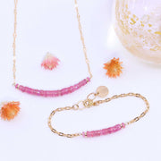 Sorbets in Summer - Pink Sapphire Gold Stacking Bracelet and matching Necklace image | Breathe Autumn Rain Artisan Jewelry