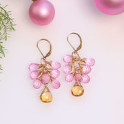 Soroya - Pink Topaz Cluster Gold Earrings main image | Breathe Autumn Rain Artisan Jewelry