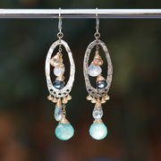 Spring Showers - Distressed Silver Multiple Gemstone Drop Earrings alt image | Breathe Autumn Rain Artisan Jewelry