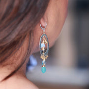 Spring Showers - Distressed Silver Multiple Gemstone Drop Earrings life style alt image | Breathe Autumn Rain Artisan Jewelry