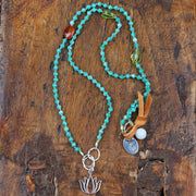 Spring Time - Lotus and Amazonites Necklace - BreatheAutumnRain