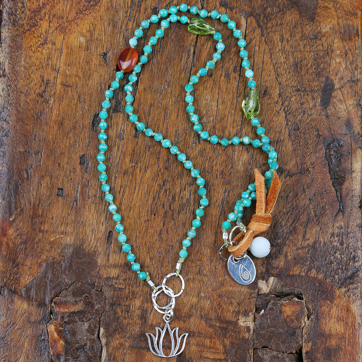 Spring Time - Lotus and Amazonites Necklace - BreatheAutumnRain