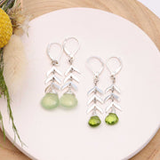 Sprouts - Silver Leaves and Green Gemstone Earrings