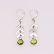 Sprouts - Silver Leaves and Green Gemstone Earrings