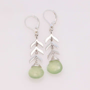 Sprouts - Silver Leaves and Green Gemstone Earrings